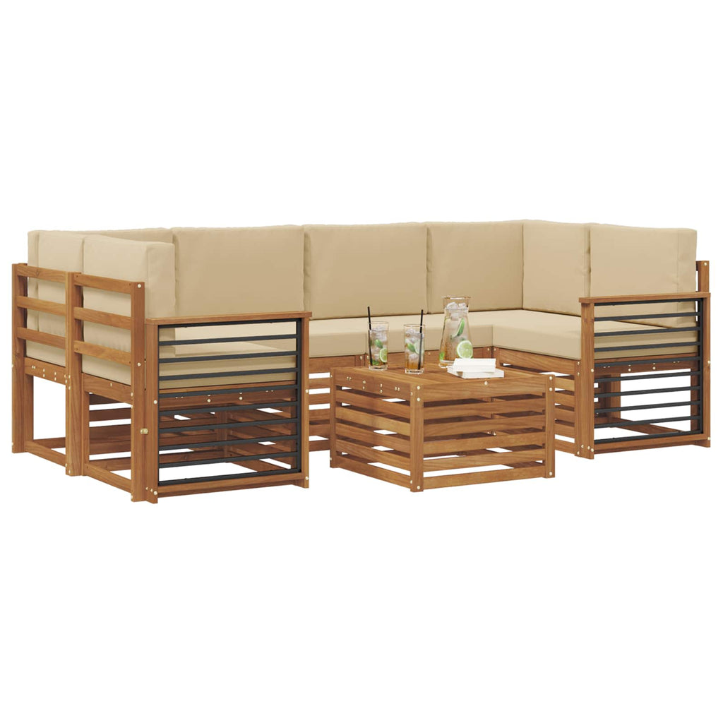vidaXL Zestaw sof na zewnątrz z poduszką 7 pcs Naturalny i Beżowy