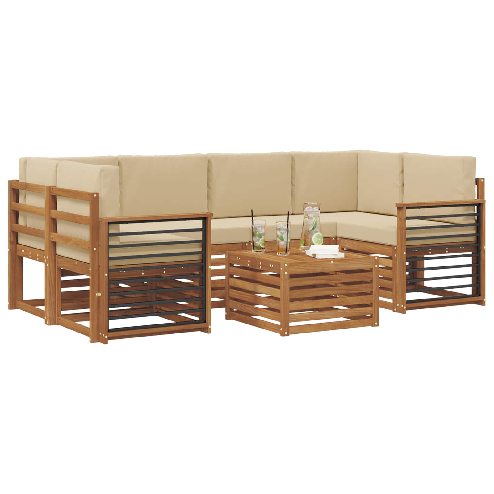 vidaXL Zestaw sof na zewnątrz z poduszką 7 pcs Naturalny i Beżowy