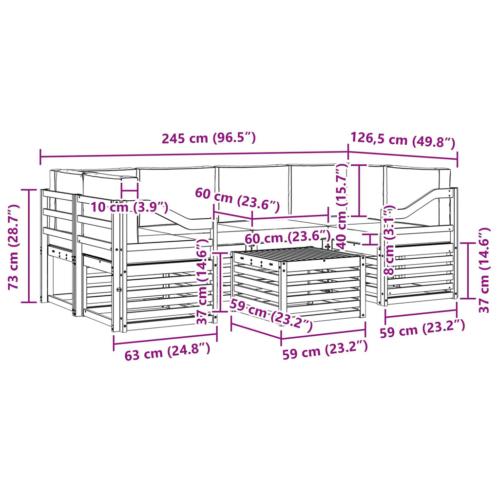 vidaXL Zestaw sof na zewnątrz z poduszką 7 pcs Naturalny i Antracytowy