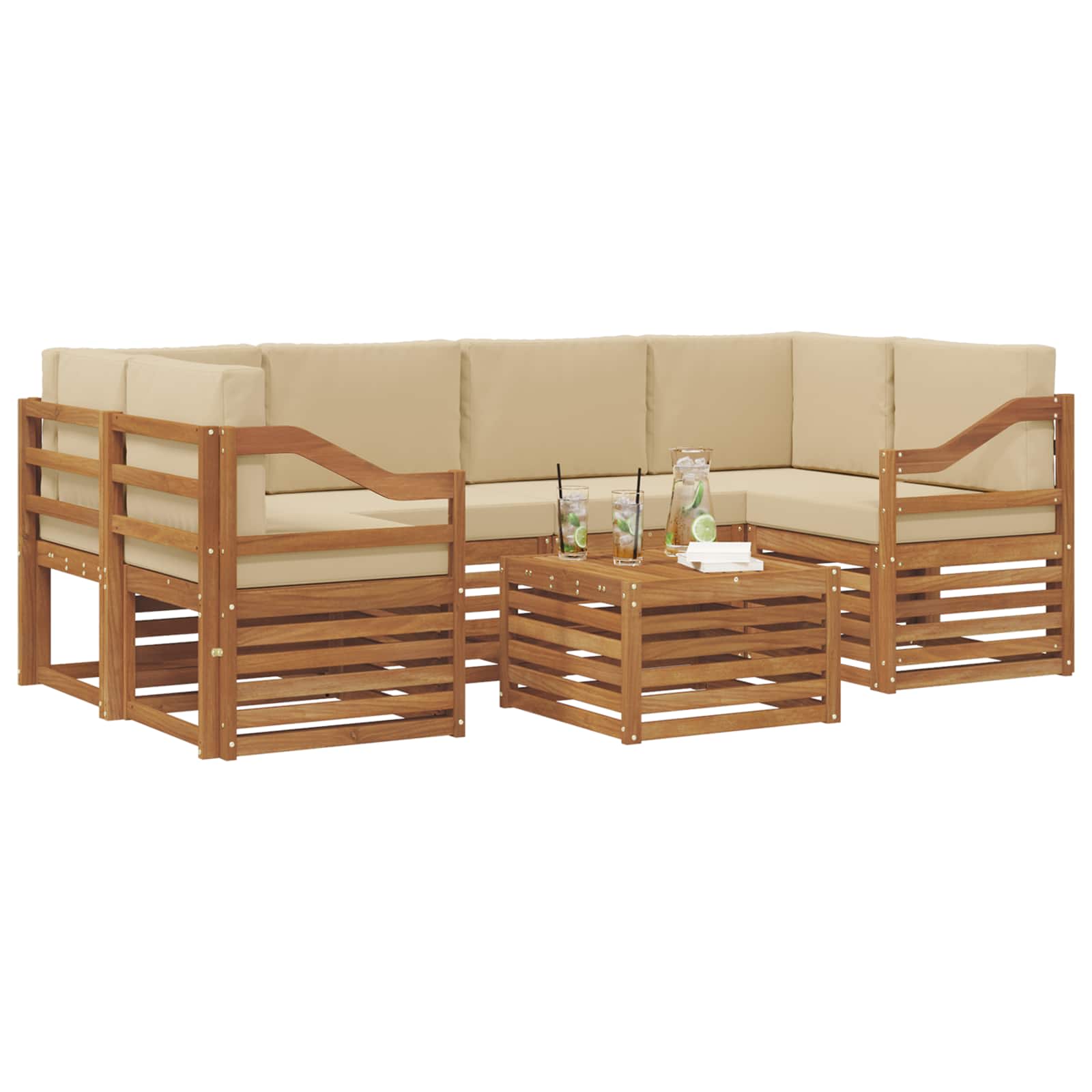 vidaXL Zestaw sof na zewnątrz z poduszką 7 pcs Naturalny i Beżowy