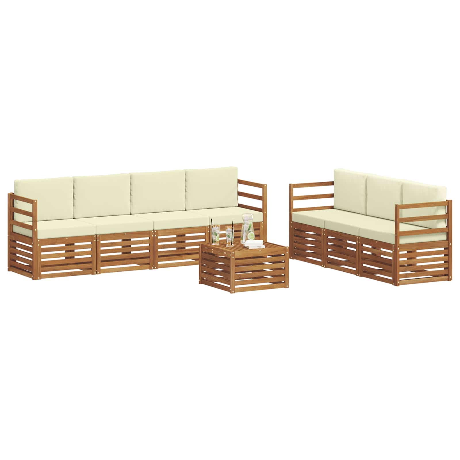 vidaXL Zestawy sof 8 pcs Naturalny i Kremowy Lite Drewno Akacji