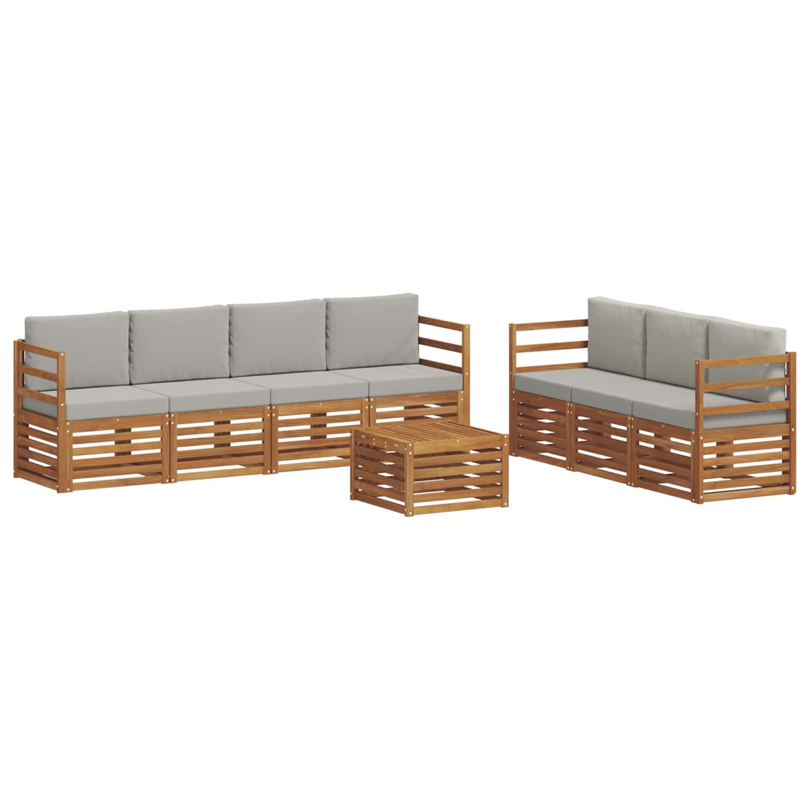vidaXL Zestawy sof 8 pcs Naturalny i Jasny Szary Lite Drewno Akacji