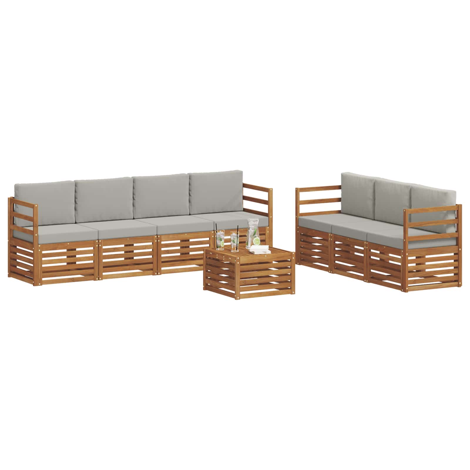 vidaXL Zestawy sof 8 pcs Naturalny i Jasny Szary Lite Drewno Akacji