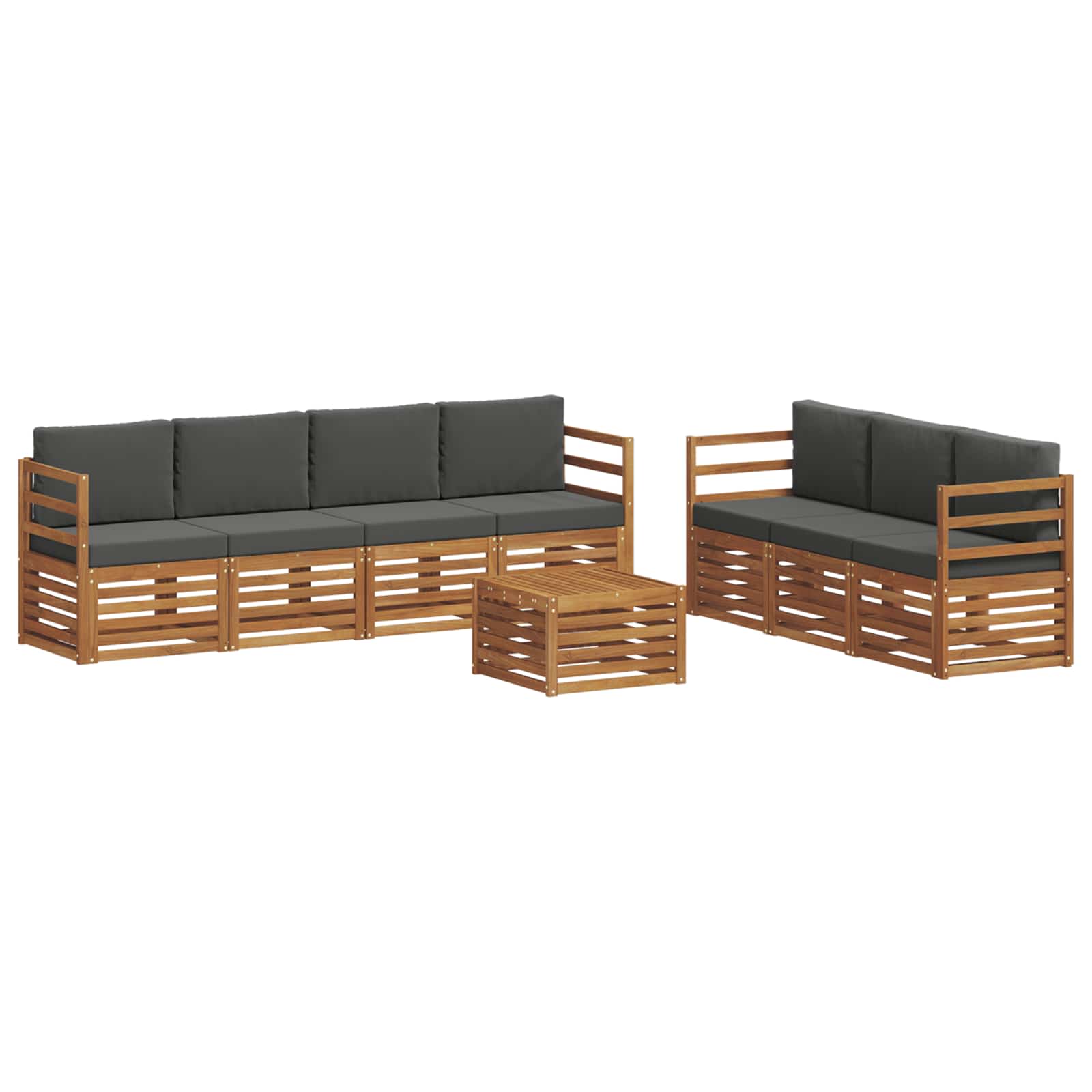 vidaXL Zestawy sof 8 pcs Naturalny i Antracytowy Lite Drewno Akacji