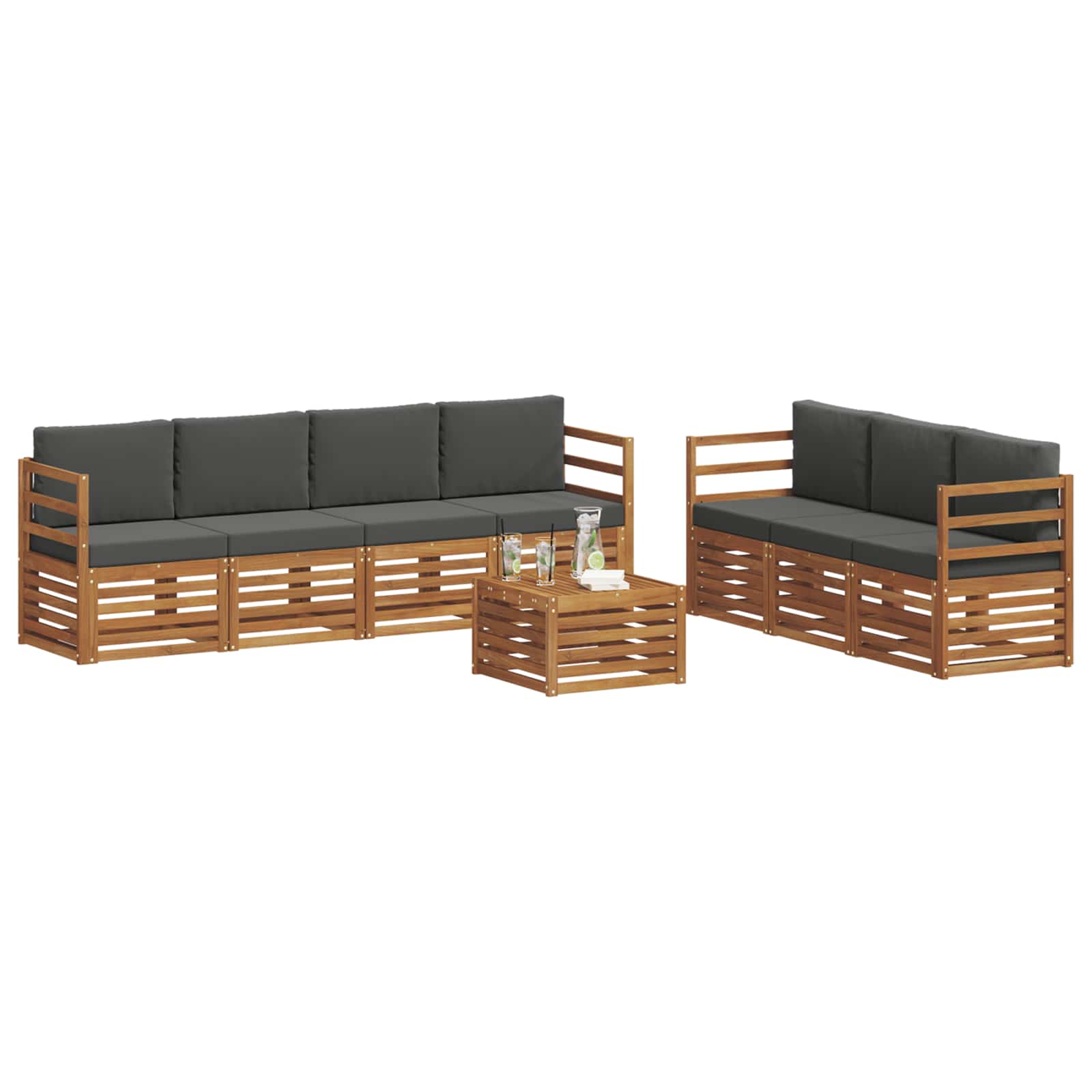 vidaXL Zestawy sof 8 pcs Naturalny i Antracytowy Lite Drewno Akacji