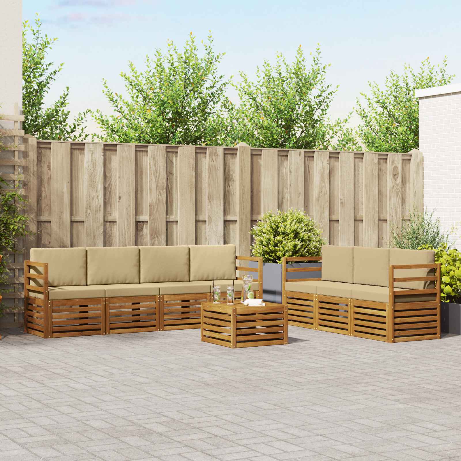 vidaXL Zestawy sof 8 pcs Naturalny i Beżowy Lite Drewno Akacji