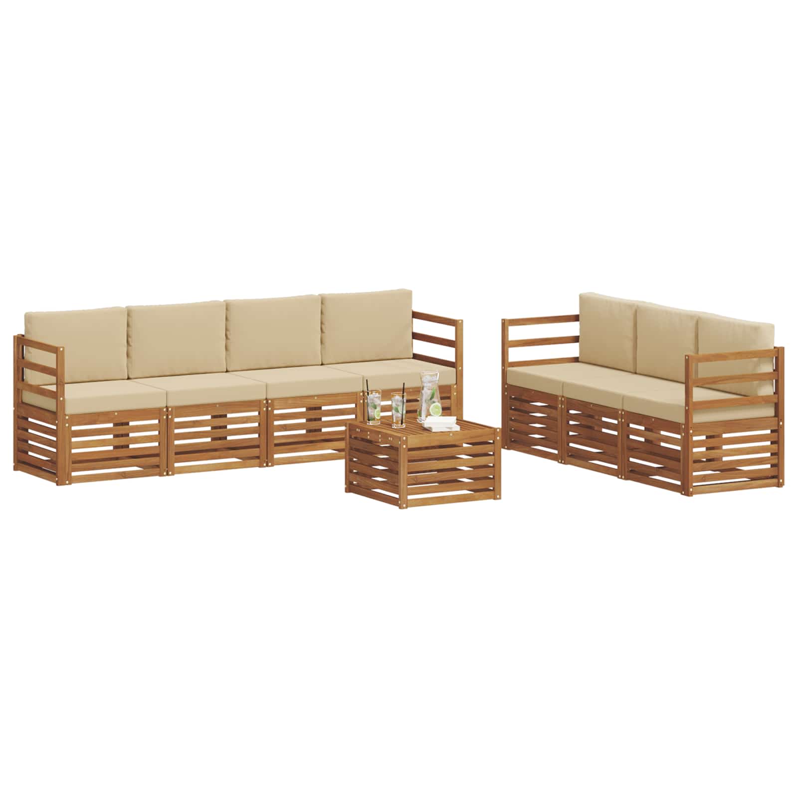 vidaXL Zestawy sof 8 pcs Naturalny i Beżowy Lite Drewno Akacji