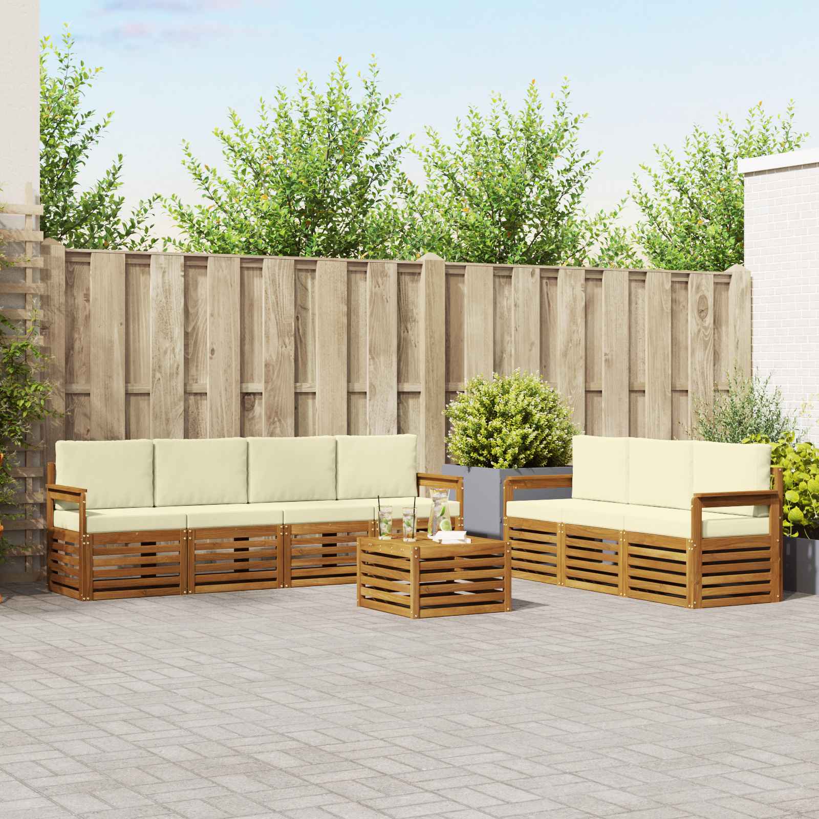 vidaXL Zestawy sof 8 pcs Naturalny i Kremowy Lite Drewno Akacji
