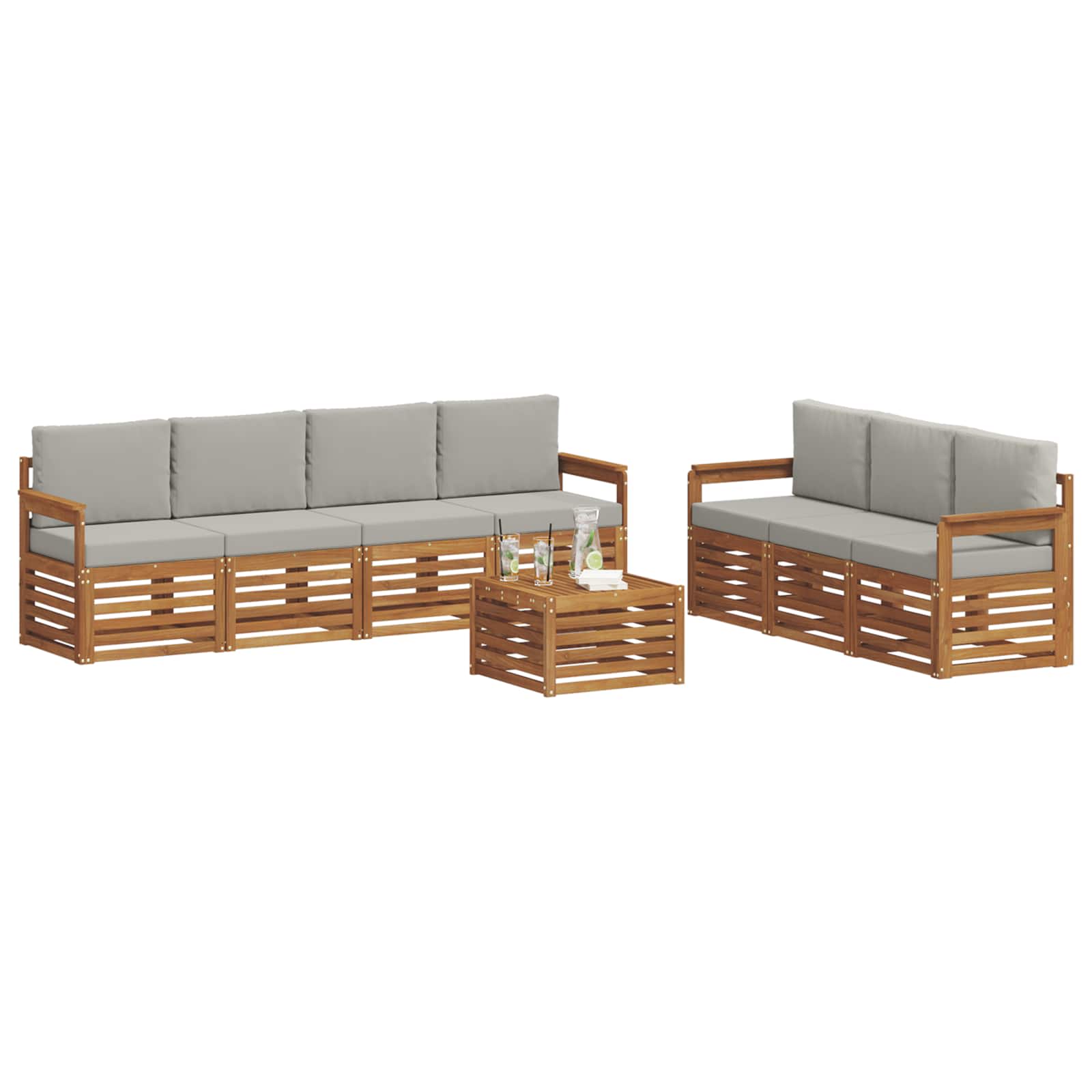 vidaXL Zestawy sof 8 pcs Naturalny i Jasny Szary Lite Drewno Akacji