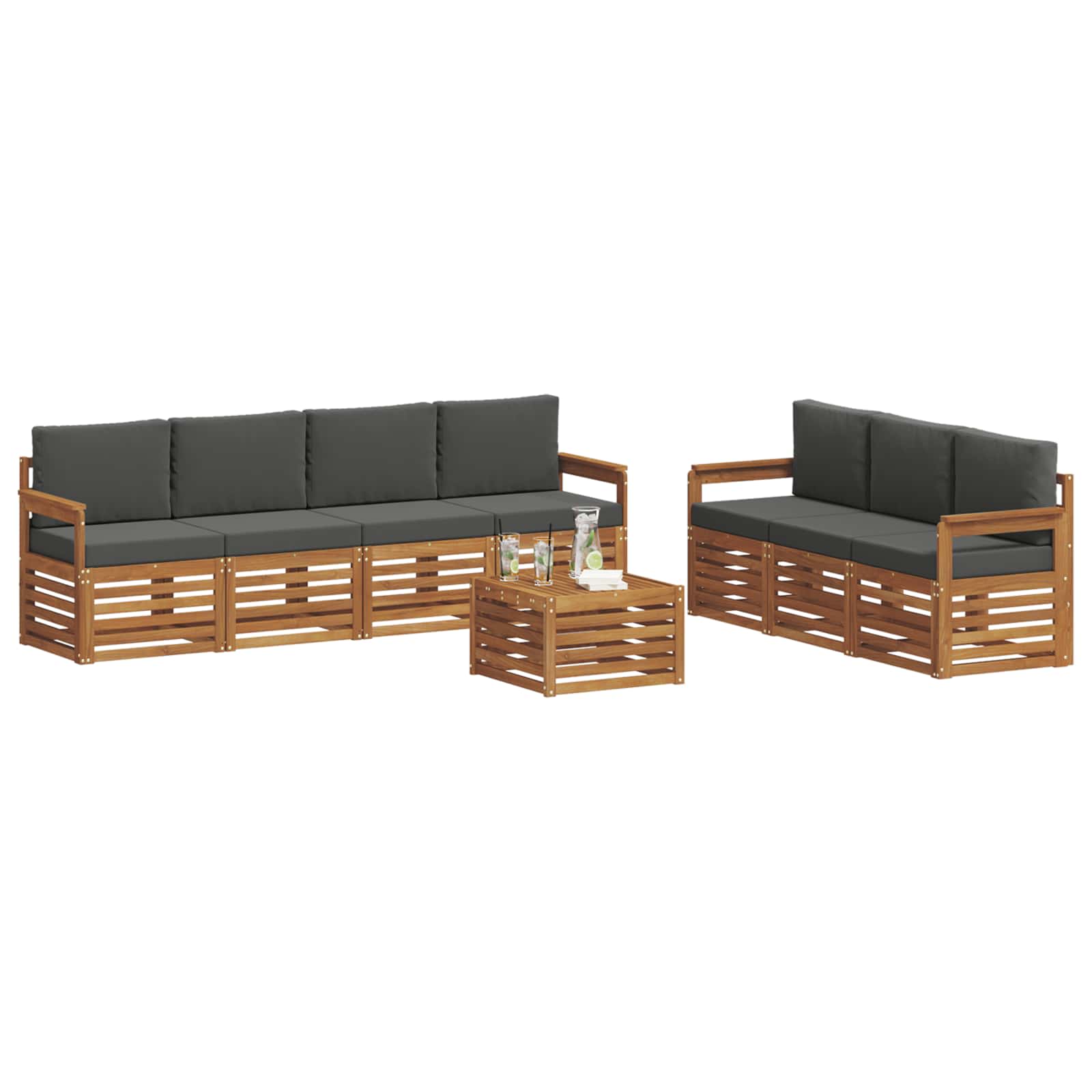 vidaXL Zestawy sof 8 pcs Naturalny i Antracytowy Lite Drewno Akacji