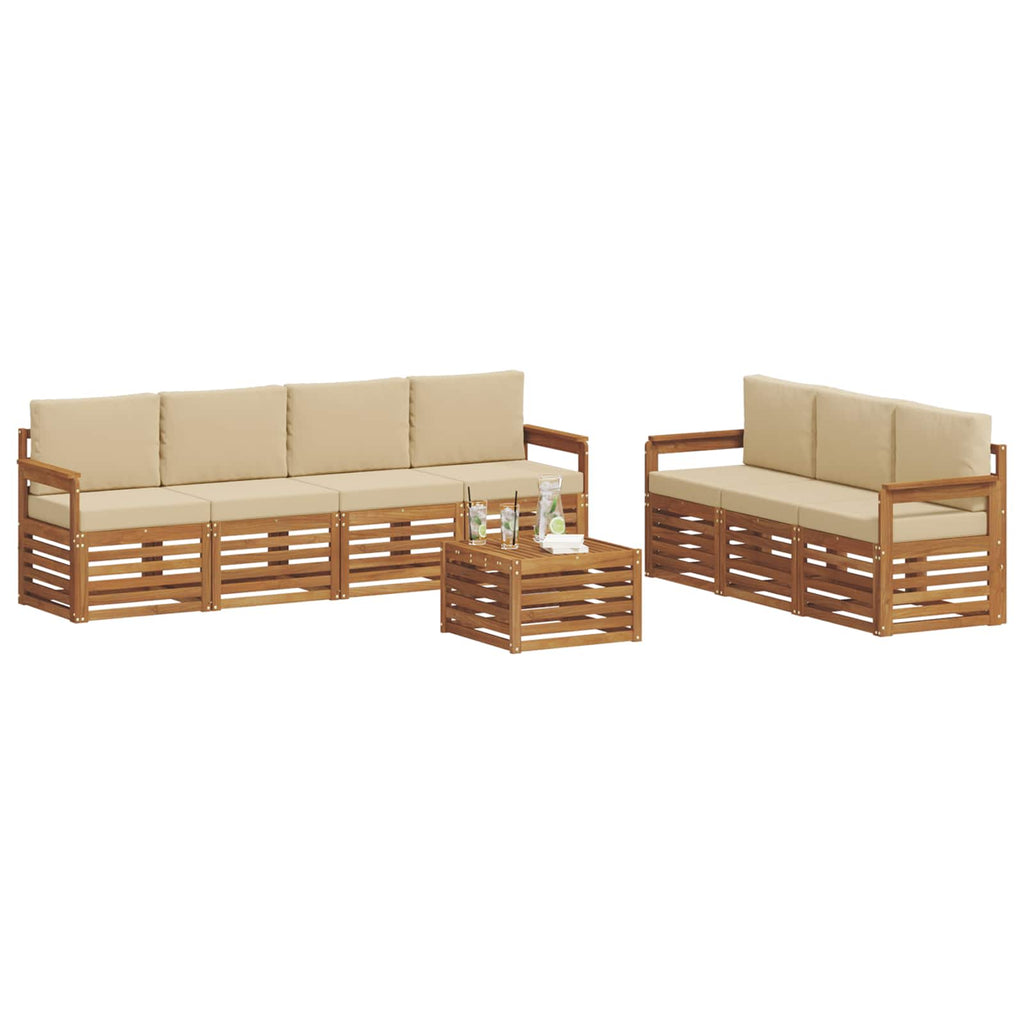 vidaXL Zestawy sof 8 pcs Naturalny i Beżowy Lite Drewno Akacji
