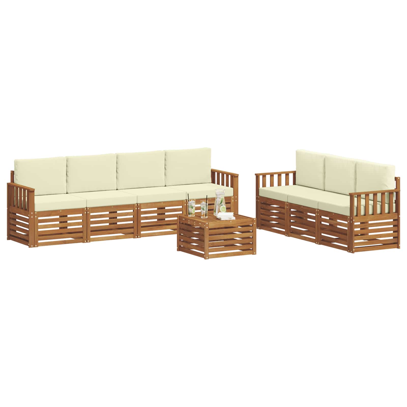 vidaXL Zestawy sof 8 pcs Naturalny i Kremowy Lite Drewno Akacji