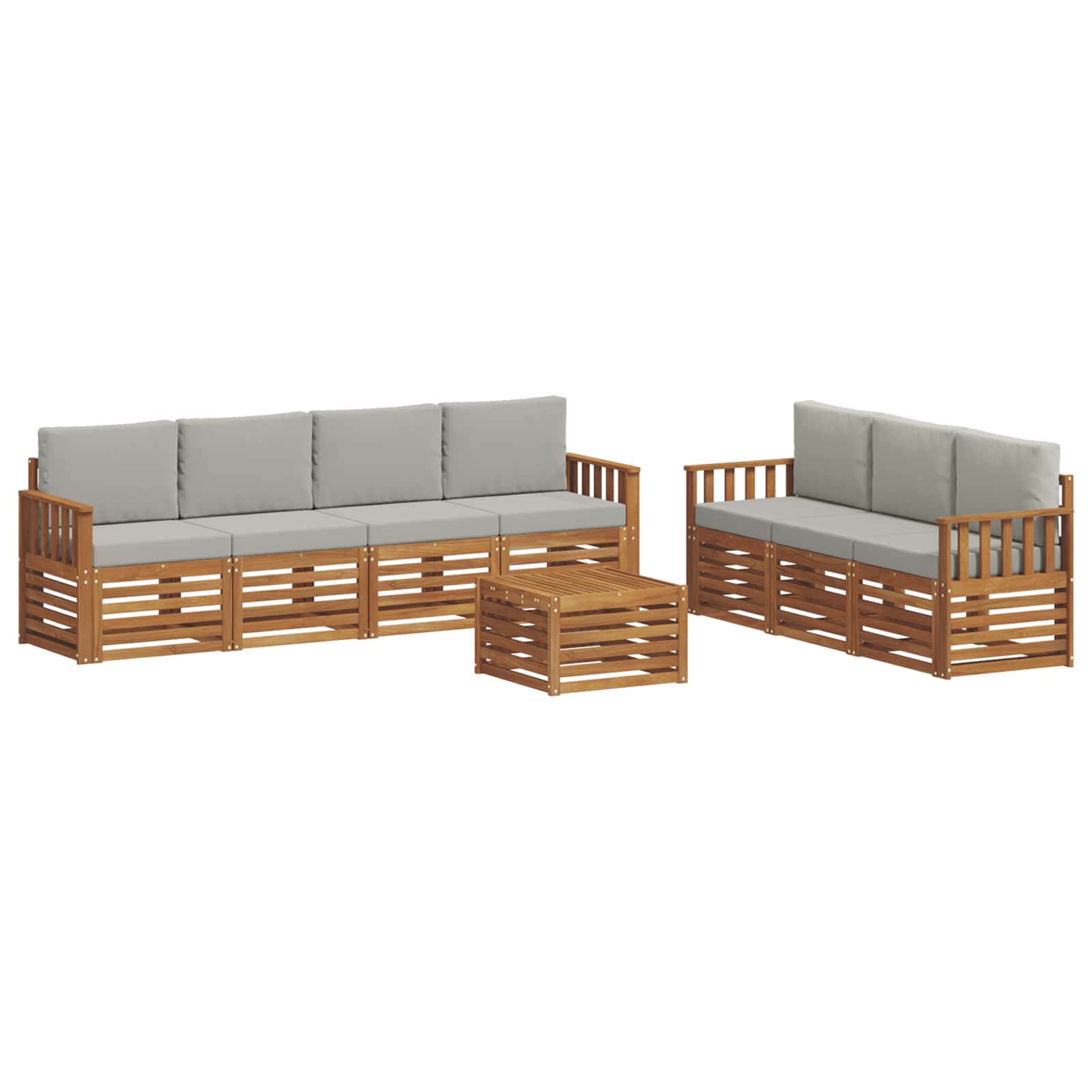 vidaXL Zestawy sof 8 pcs Naturalny i Jasny Szary Lite Drewno Akacji