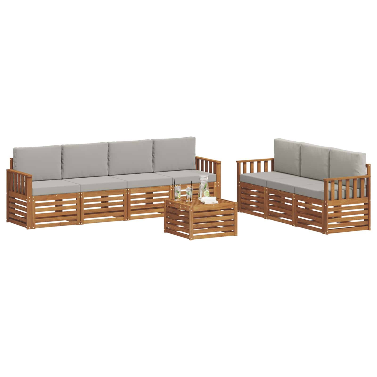 vidaXL Zestawy sof 8 pcs Naturalny i Jasny Szary Lite Drewno Akacji