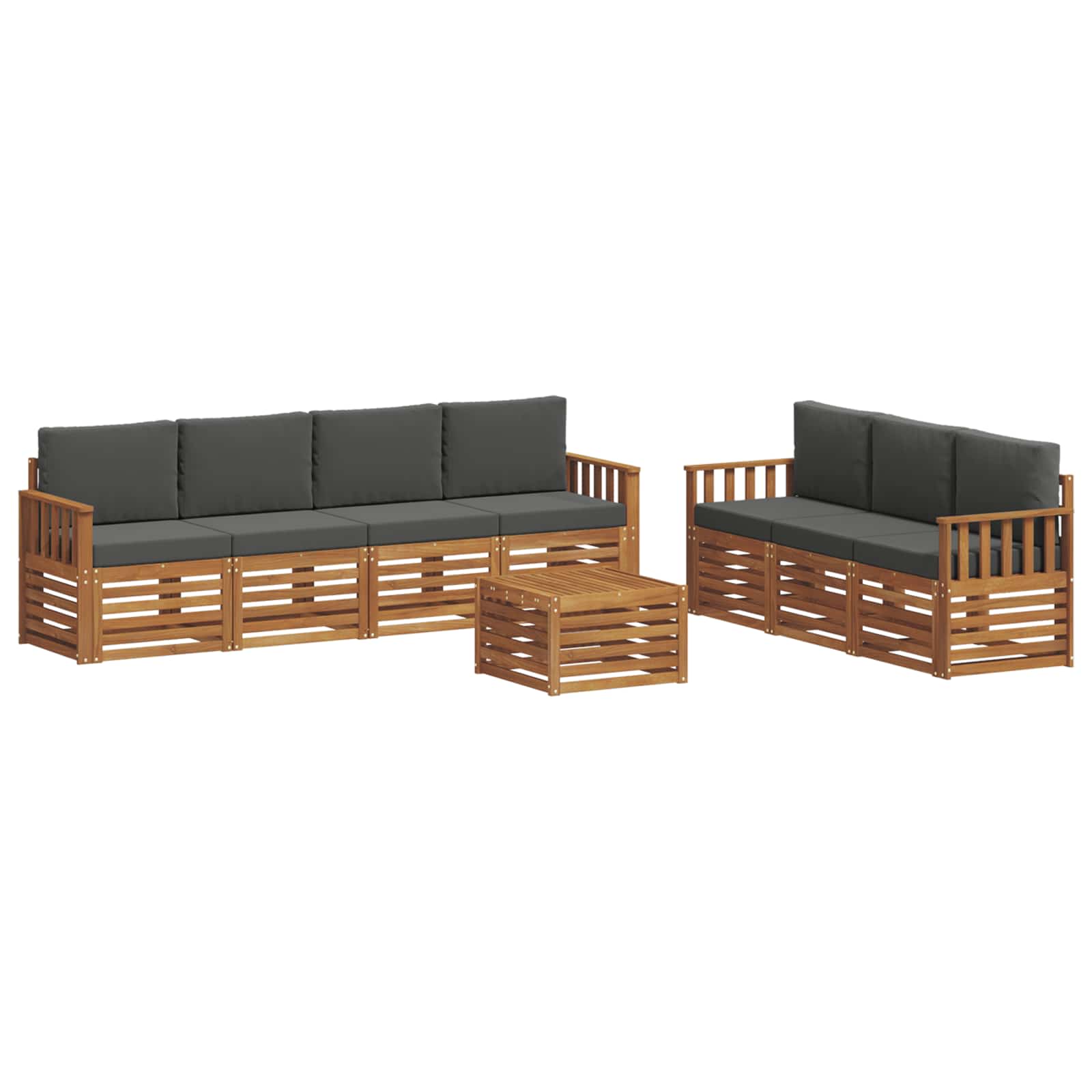 vidaXL Zestawy sof 8 pcs Naturalny i Antracytowy Lite Drewno Akacji