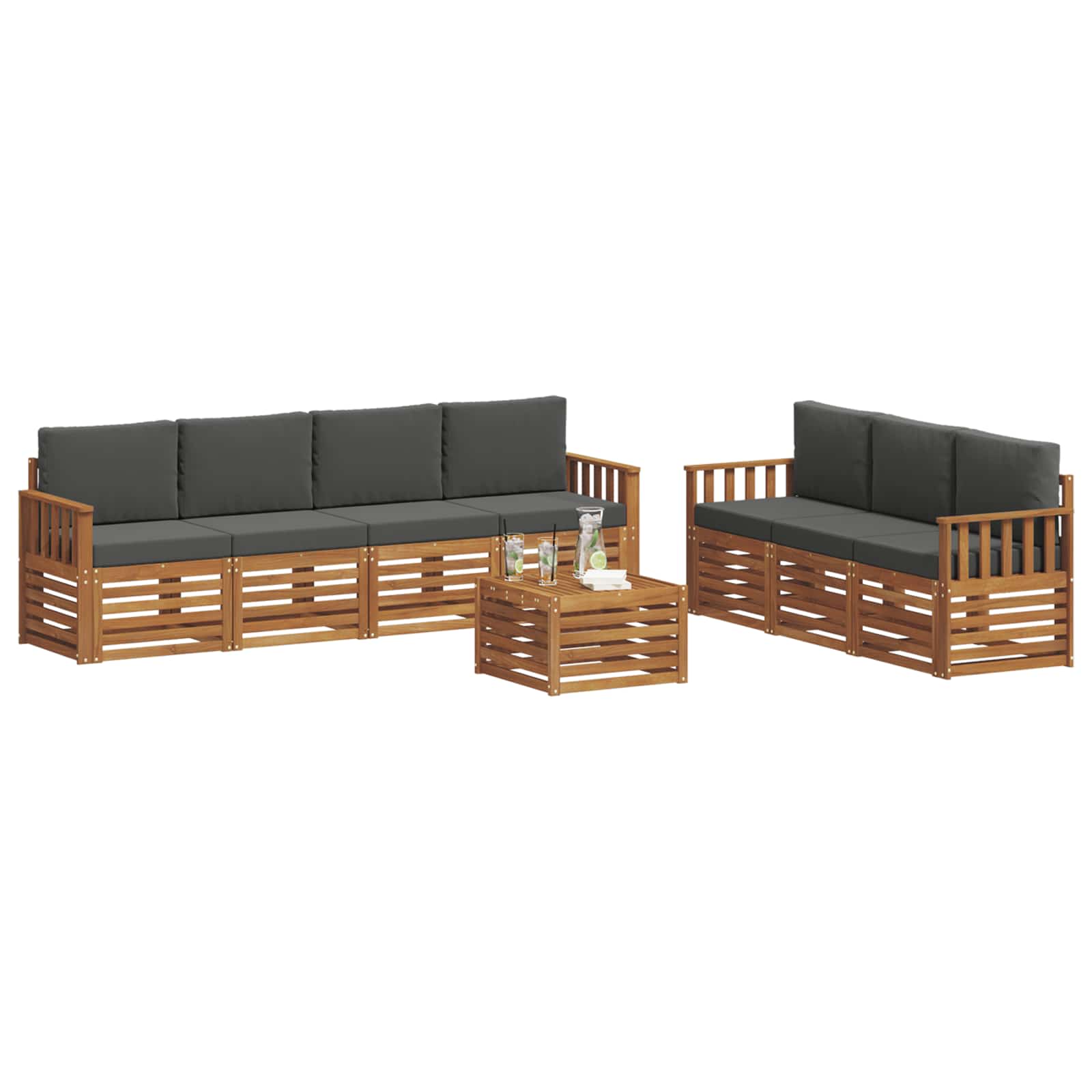 vidaXL Zestawy sof 8 pcs Naturalny i Antracytowy Lite Drewno Akacji
