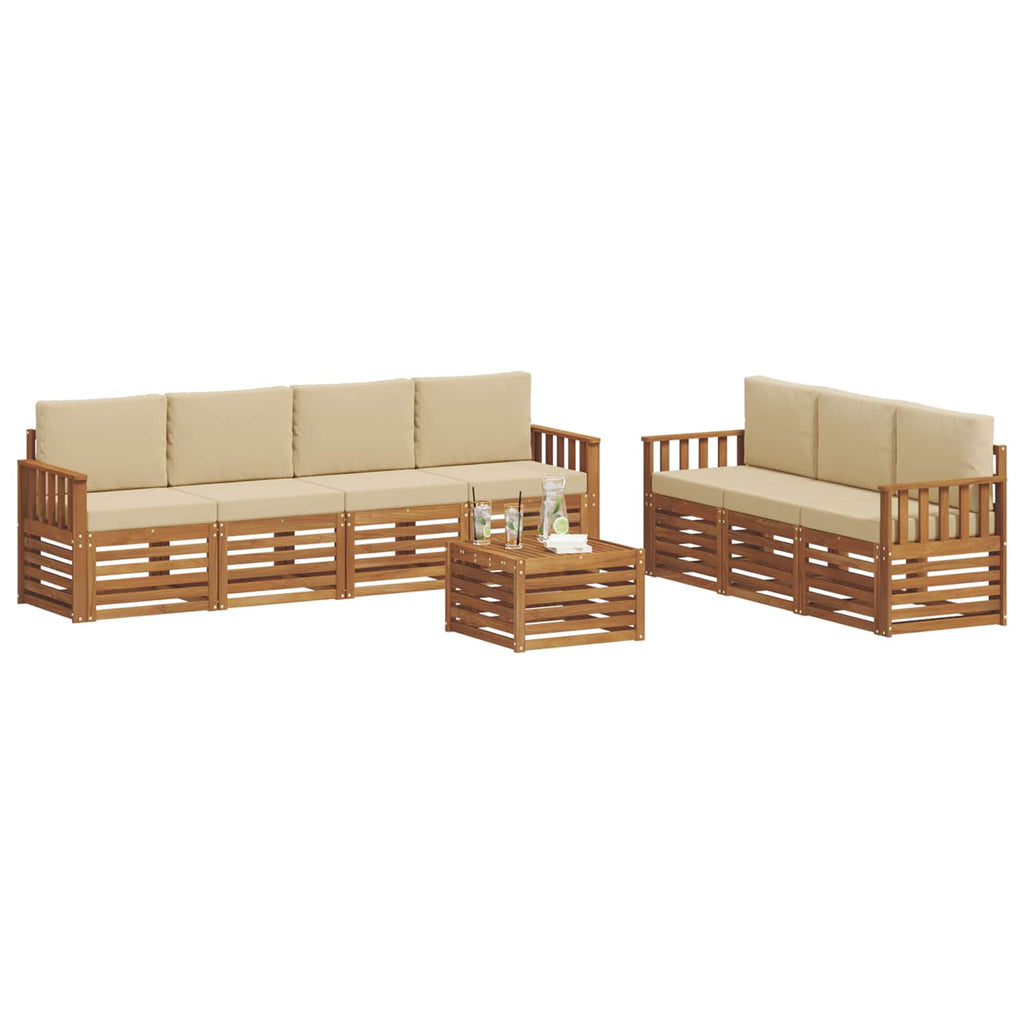 vidaXL Zestawy sof 8 pcs Naturalny i Beżowy Lite Drewno Akacji
