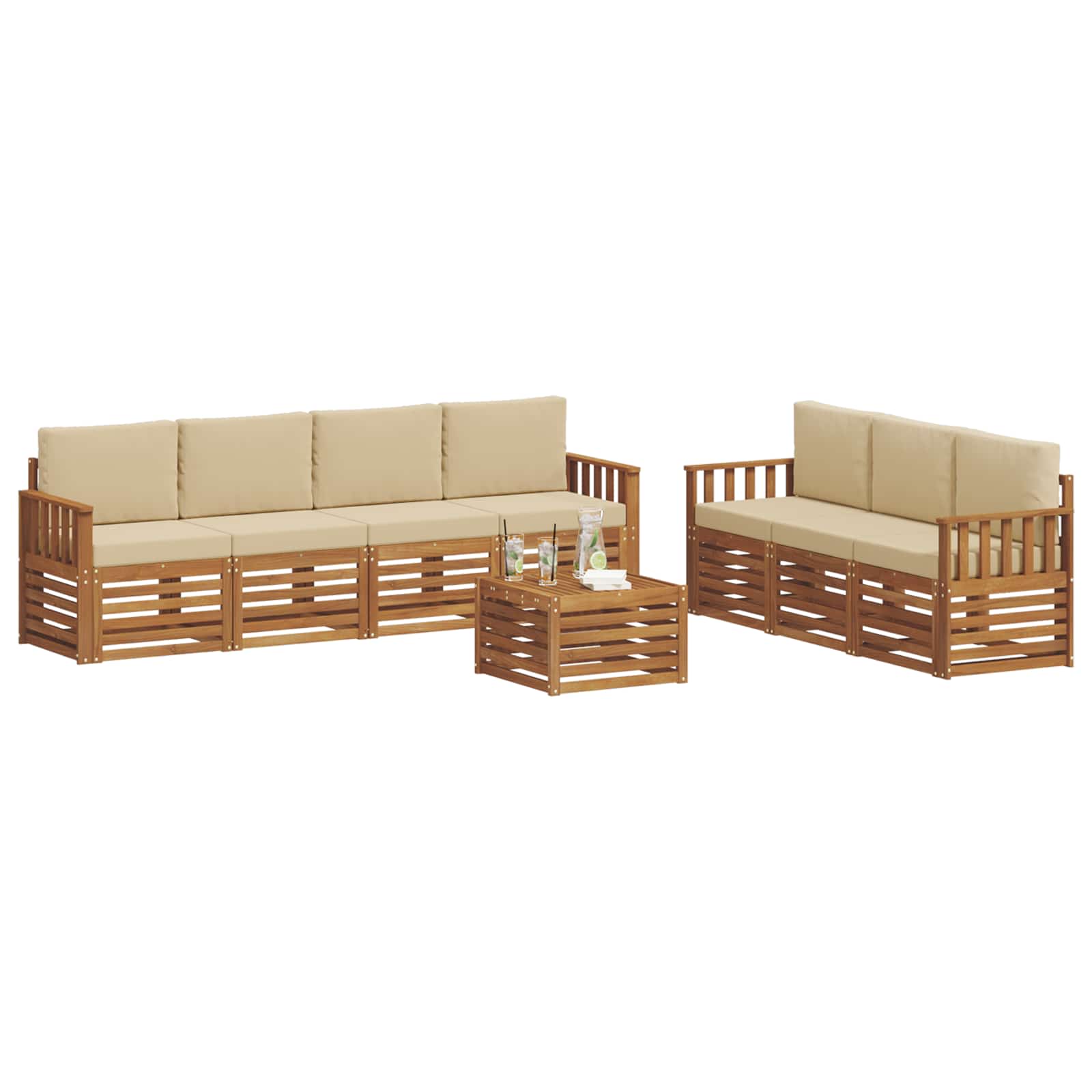 vidaXL Zestawy sof 8 pcs Naturalny i Beżowy Lite Drewno Akacji