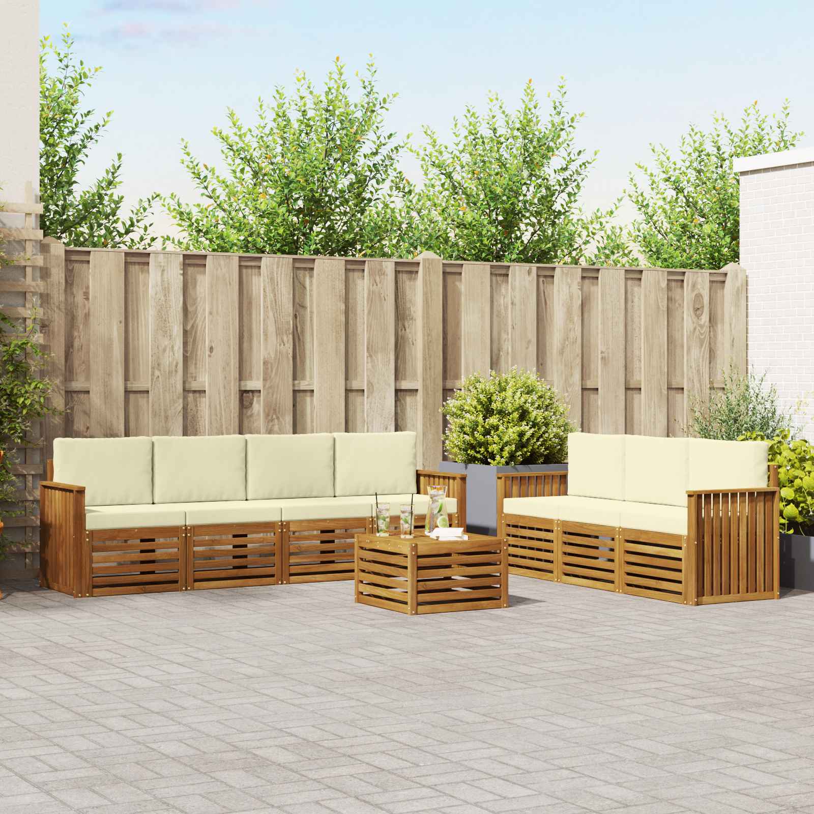 vidaXL Zestawy sof 8 pcs Naturalny i Kremowy Lite Drewno Akacji