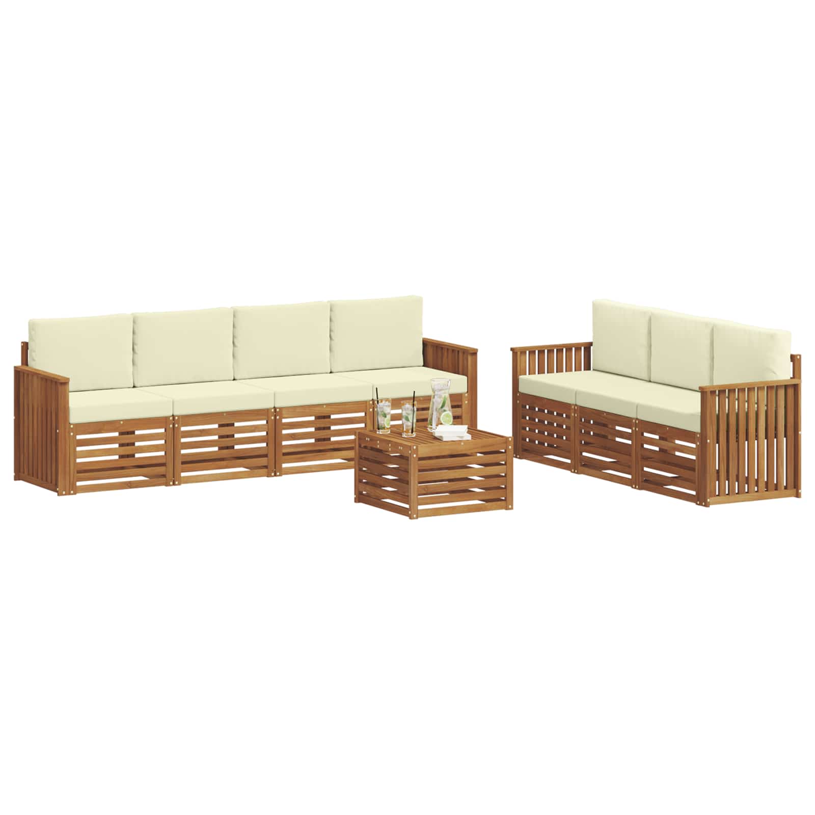 vidaXL Zestawy sof 8 pcs Naturalny i Kremowy Lite Drewno Akacji