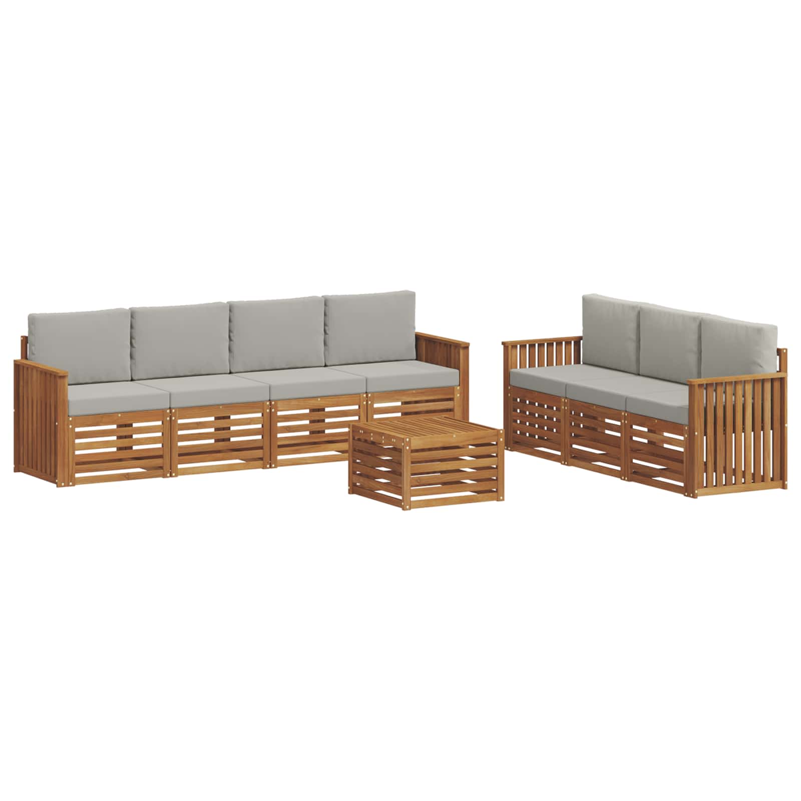 vidaXL Zestawy sof 8 pcs Naturalny i Jasny Szary Lite Drewno Akacji