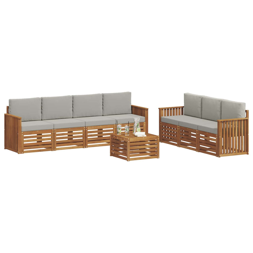 vidaXL Zestawy sof 8 pcs Naturalny i Jasny Szary Lite Drewno Akacji