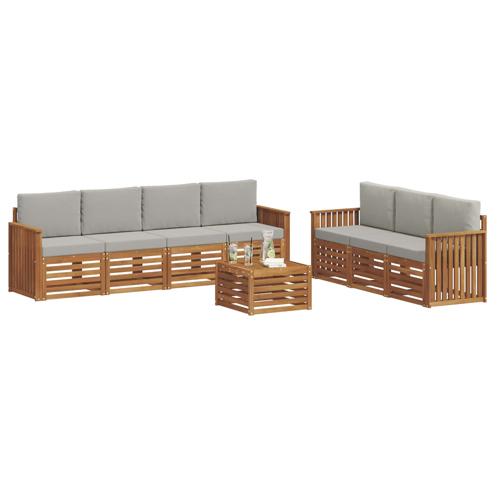 vidaXL Zestawy sof 8 pcs Naturalny i Jasny Szary Lite Drewno Akacji