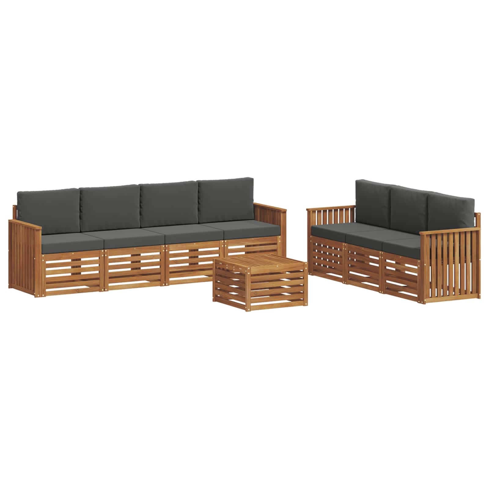 vidaXL Zestawy sof 8 pcs Naturalny i Antracytowy Lite Drewno Akacji