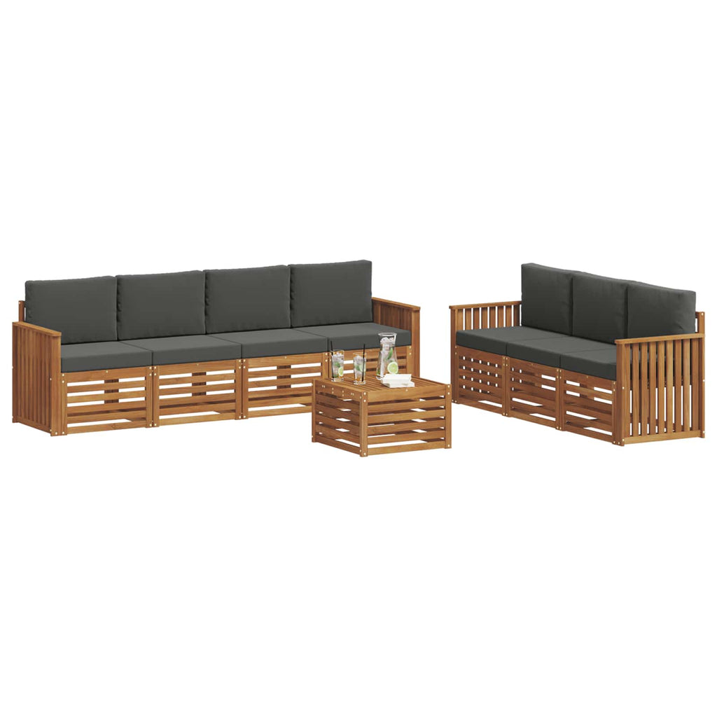 vidaXL Zestawy sof 8 pcs Naturalny i Antracytowy Lite Drewno Akacji