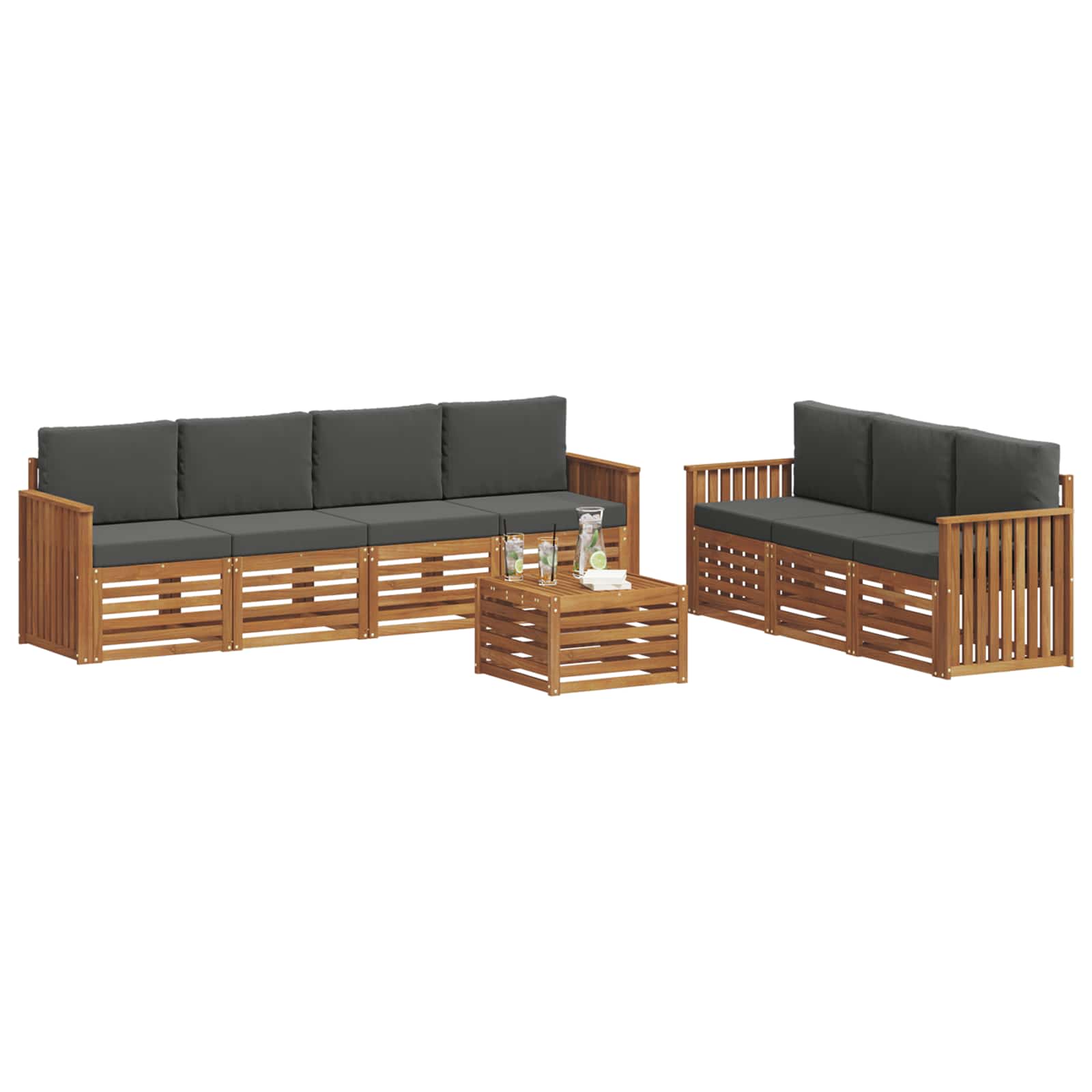 vidaXL Zestawy sof 8 pcs Naturalny i Antracytowy Lite Drewno Akacji