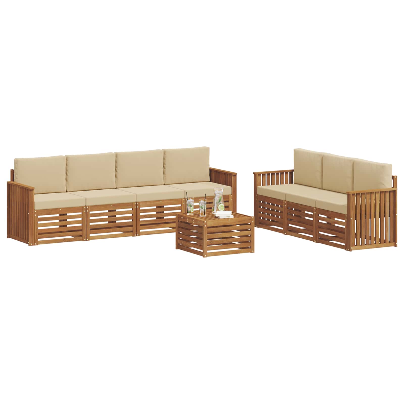 vidaXL Zestawy sof 8 pcs Naturalny i Beżowy Lite Drewno Akacji