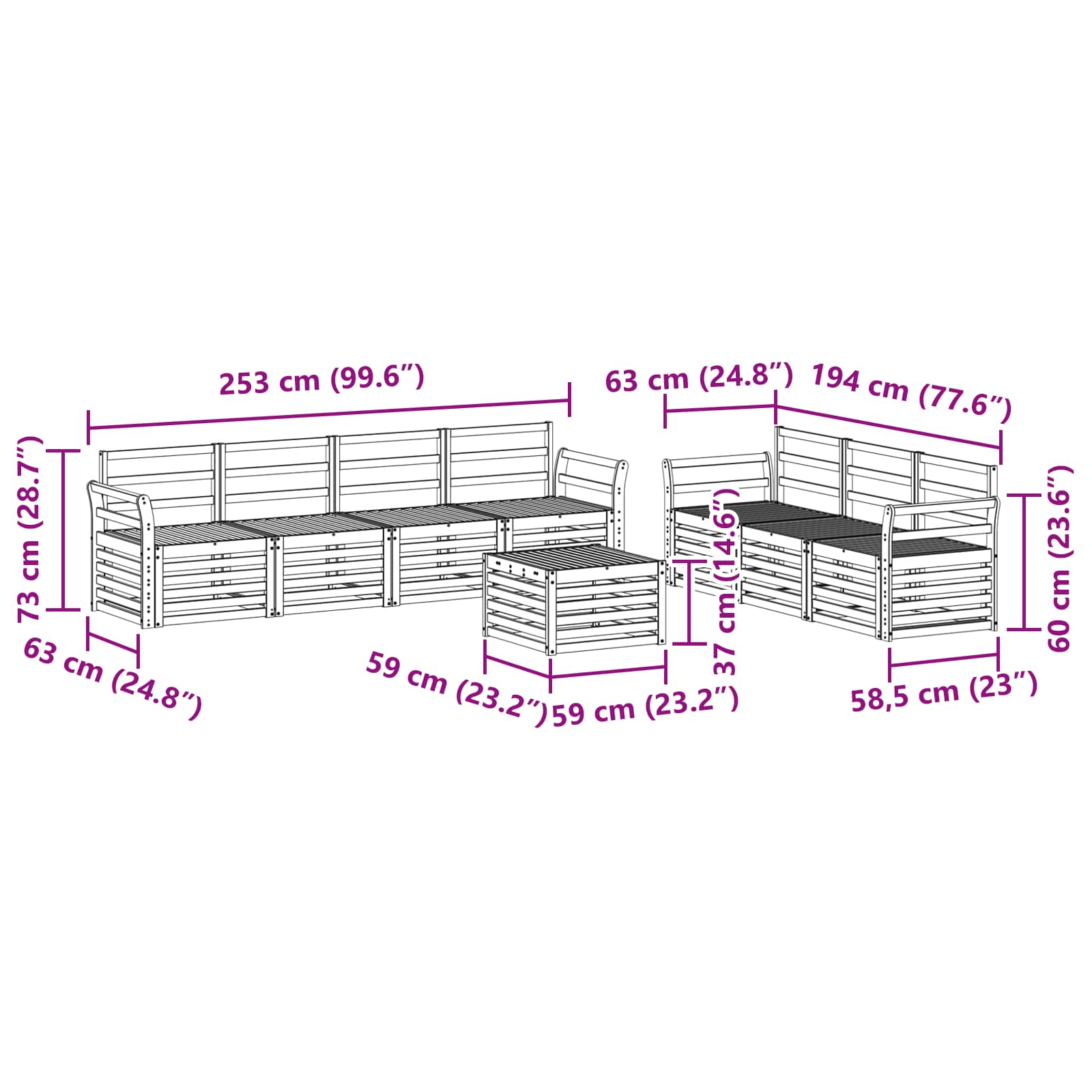 vidaXL Zestawy sof 8 pcs Naturalny Lite Drewno Akacji