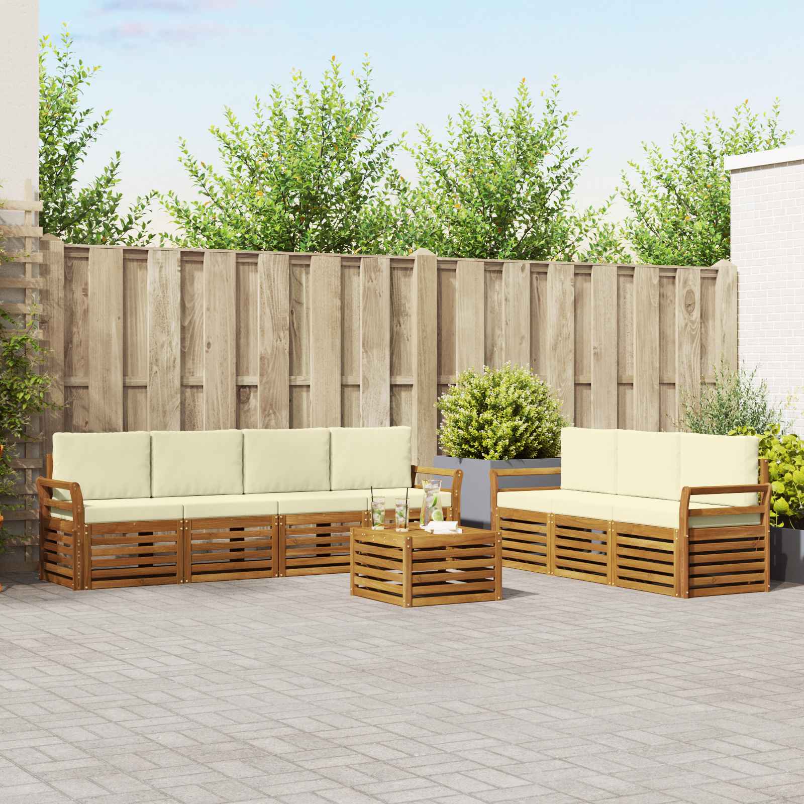 vidaXL Zestawy sof 8 pcs Naturalny i Kremowy Lite Drewno Akacji