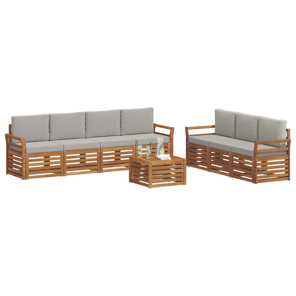 vidaXL Zestawy sof 8 pcs Naturalny i Jasny Szary Lite Drewno Akacji