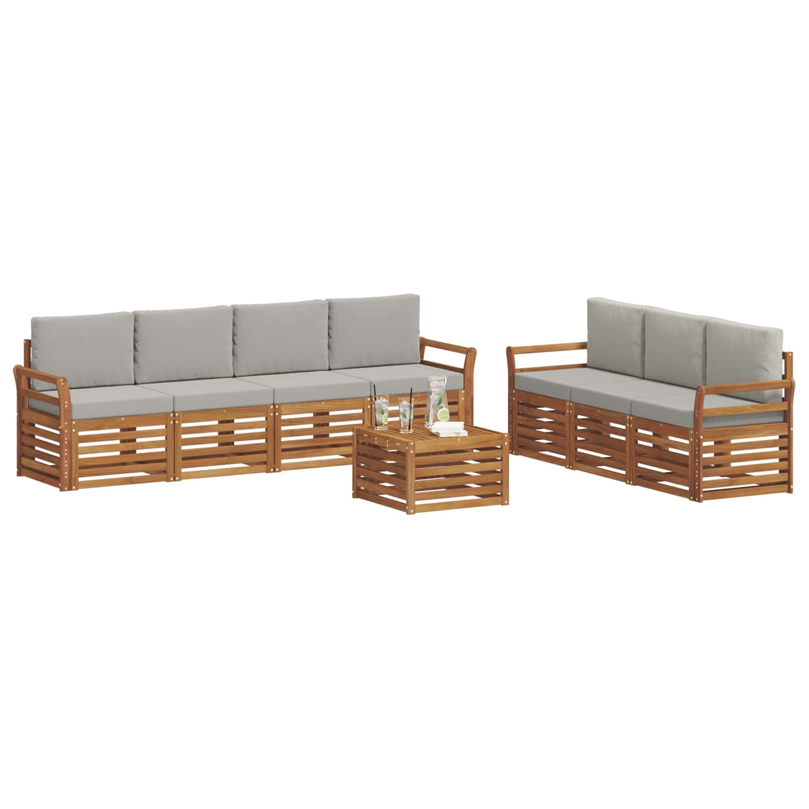 vidaXL Zestawy sof 8 pcs Naturalny i Jasny Szary Lite Drewno Akacji