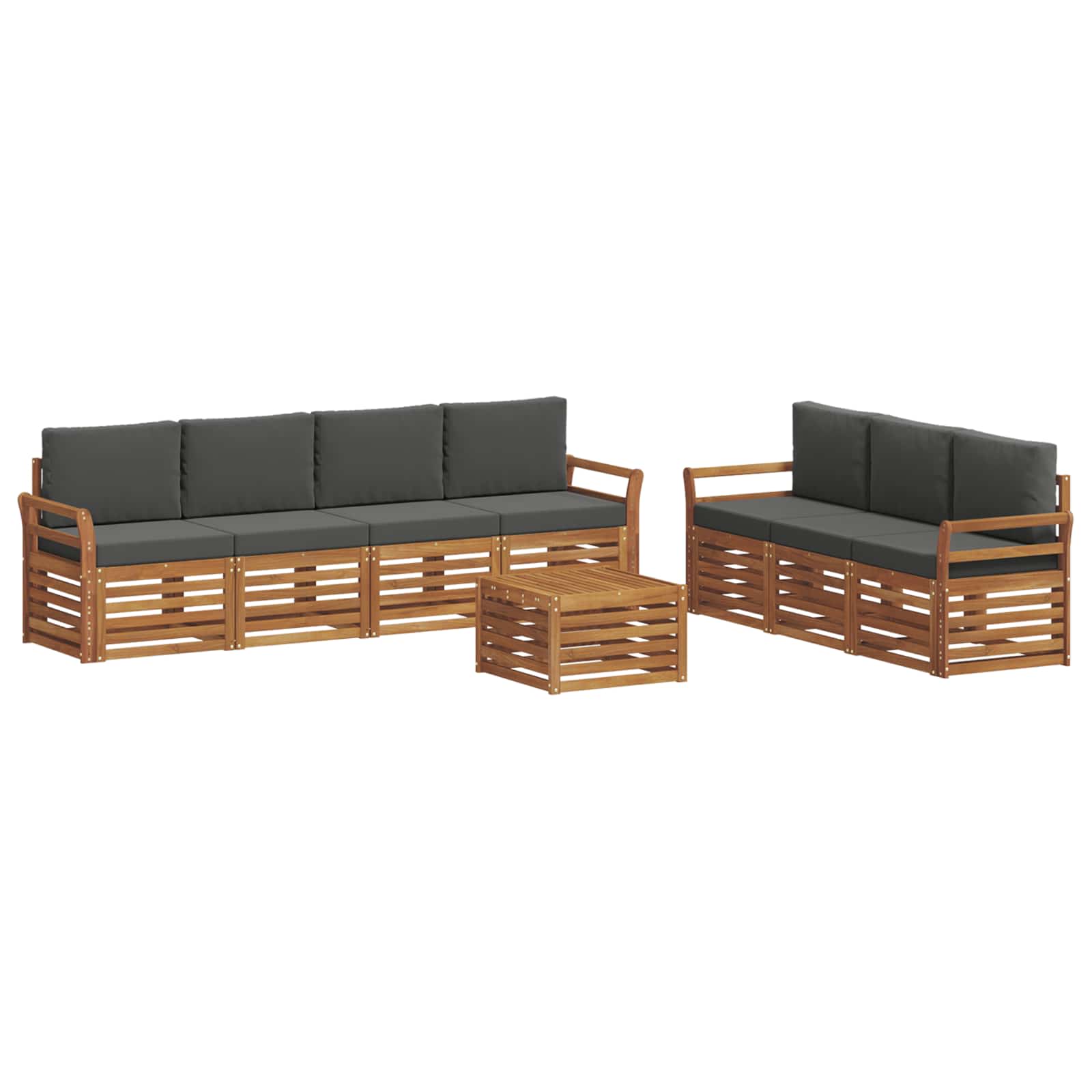 vidaXL Zestawy sof 8 pcs Naturalny i Antracytowy Lite Drewno Akacji