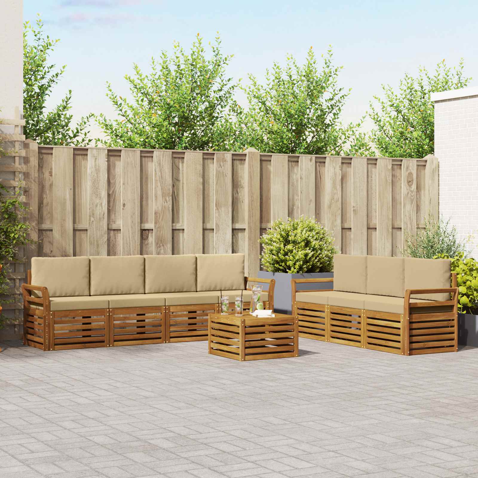 vidaXL Zestawy sof 8 pcs Naturalny i Beżowy Lite Drewno Akacji