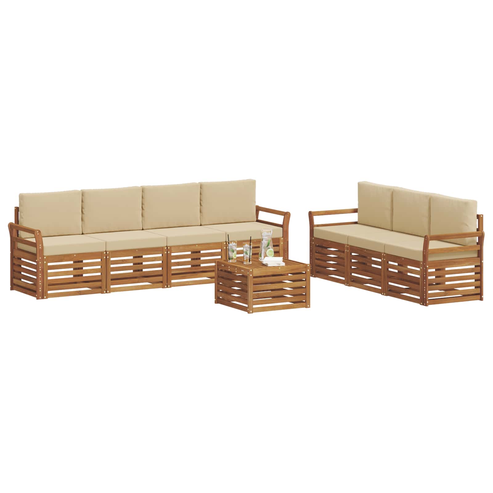 vidaXL Zestawy sof 8 pcs Naturalny i Beżowy Lite Drewno Akacji