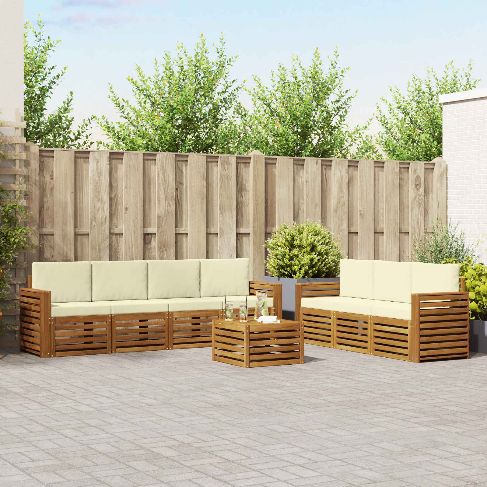 vidaXL Zestawy sof 8 pcs Naturalny i Kremowy Lite Drewno Akacji