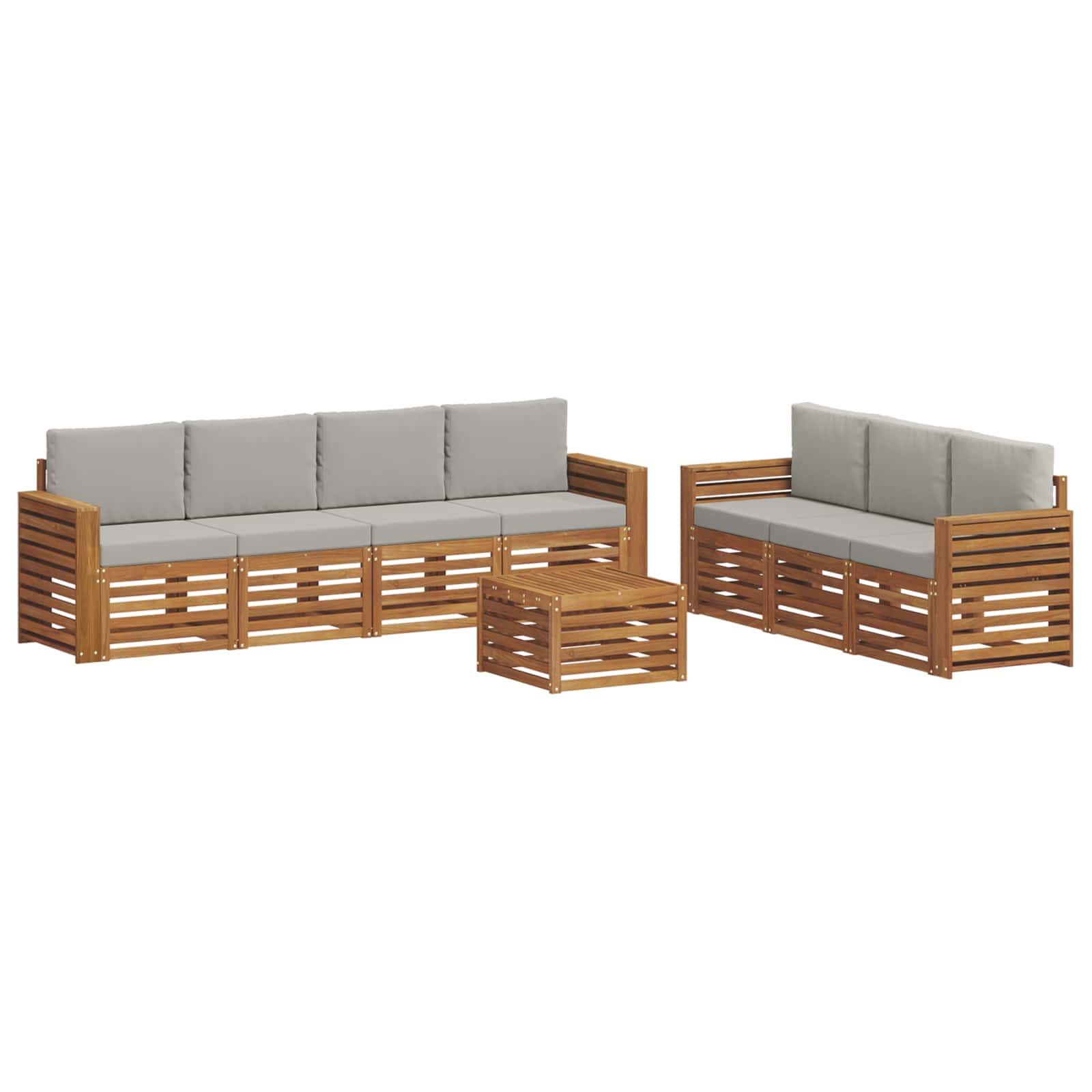 vidaXL Zestawy sof 8 pcs Naturalny i Jasny Szary Lite Drewno Akacji