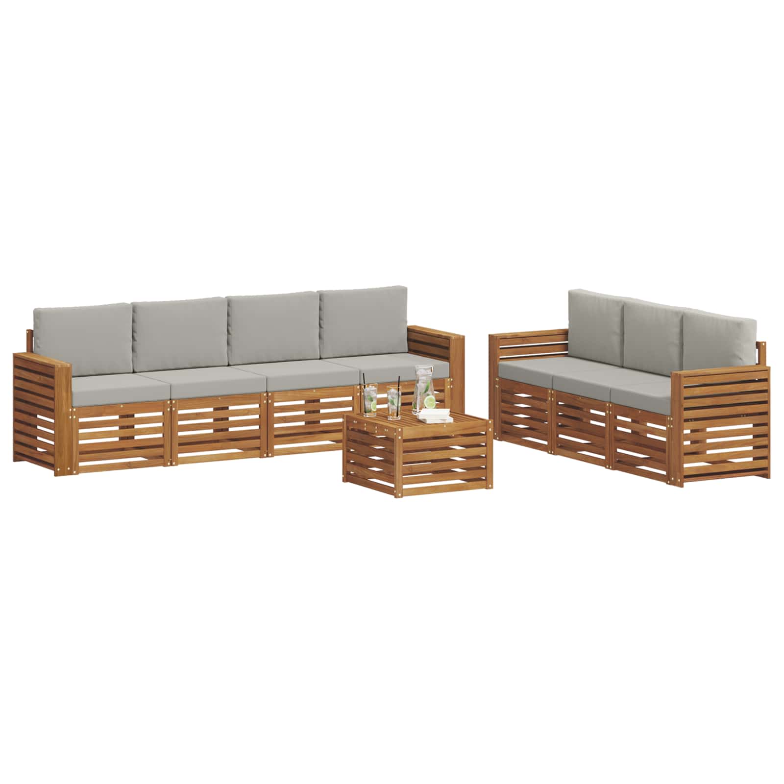 vidaXL Zestawy sof 8 pcs Naturalny i Jasny Szary Lite Drewno Akacji