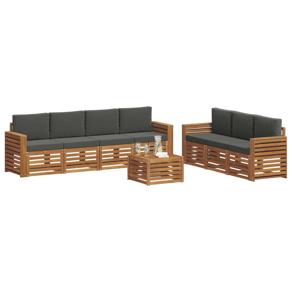 vidaXL Zestawy sof 8 pcs Naturalny i Antracytowy Lite Drewno Akacji