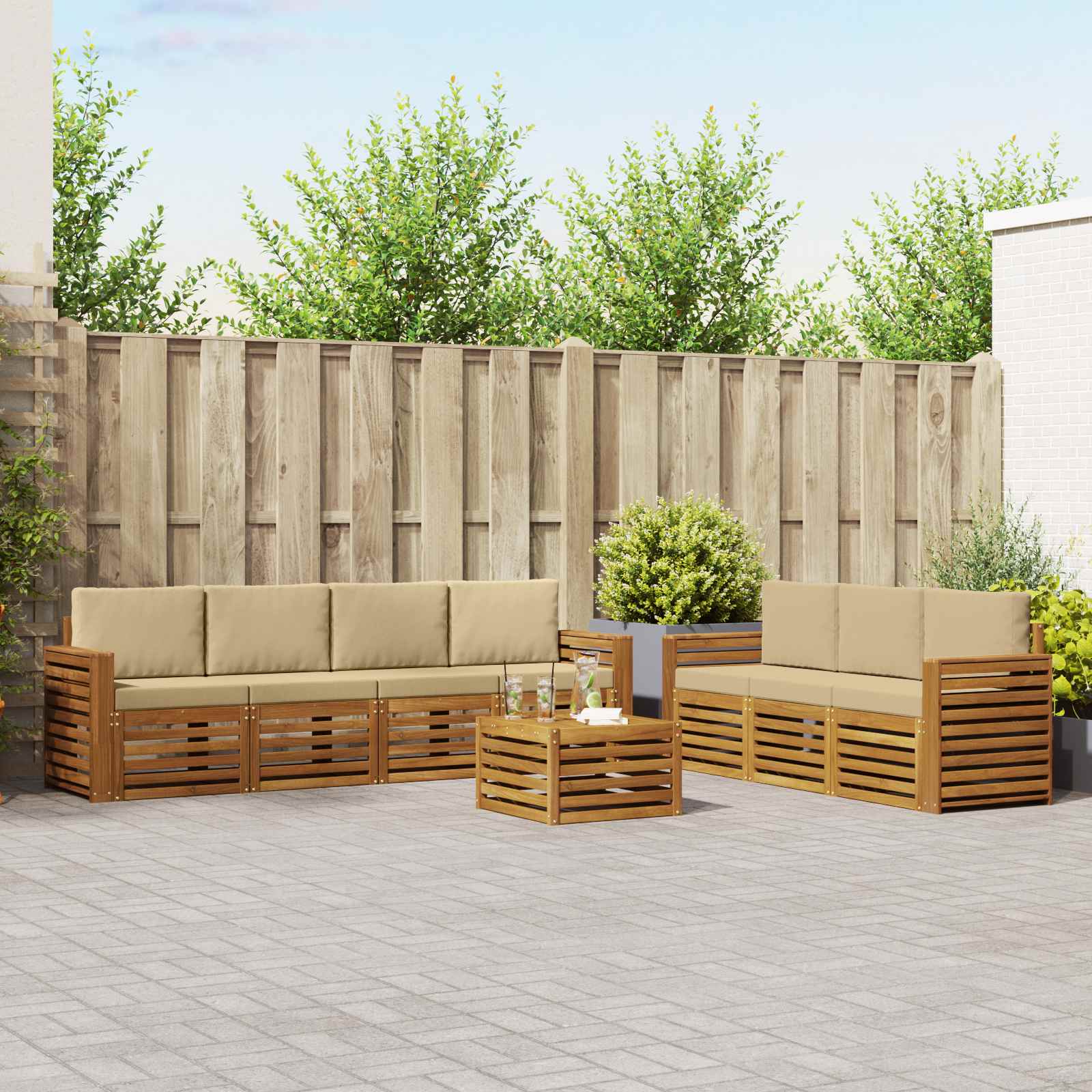 vidaXL Zestawy sof 8 pcs Naturalny i Beżowy Lite Drewno Akacji