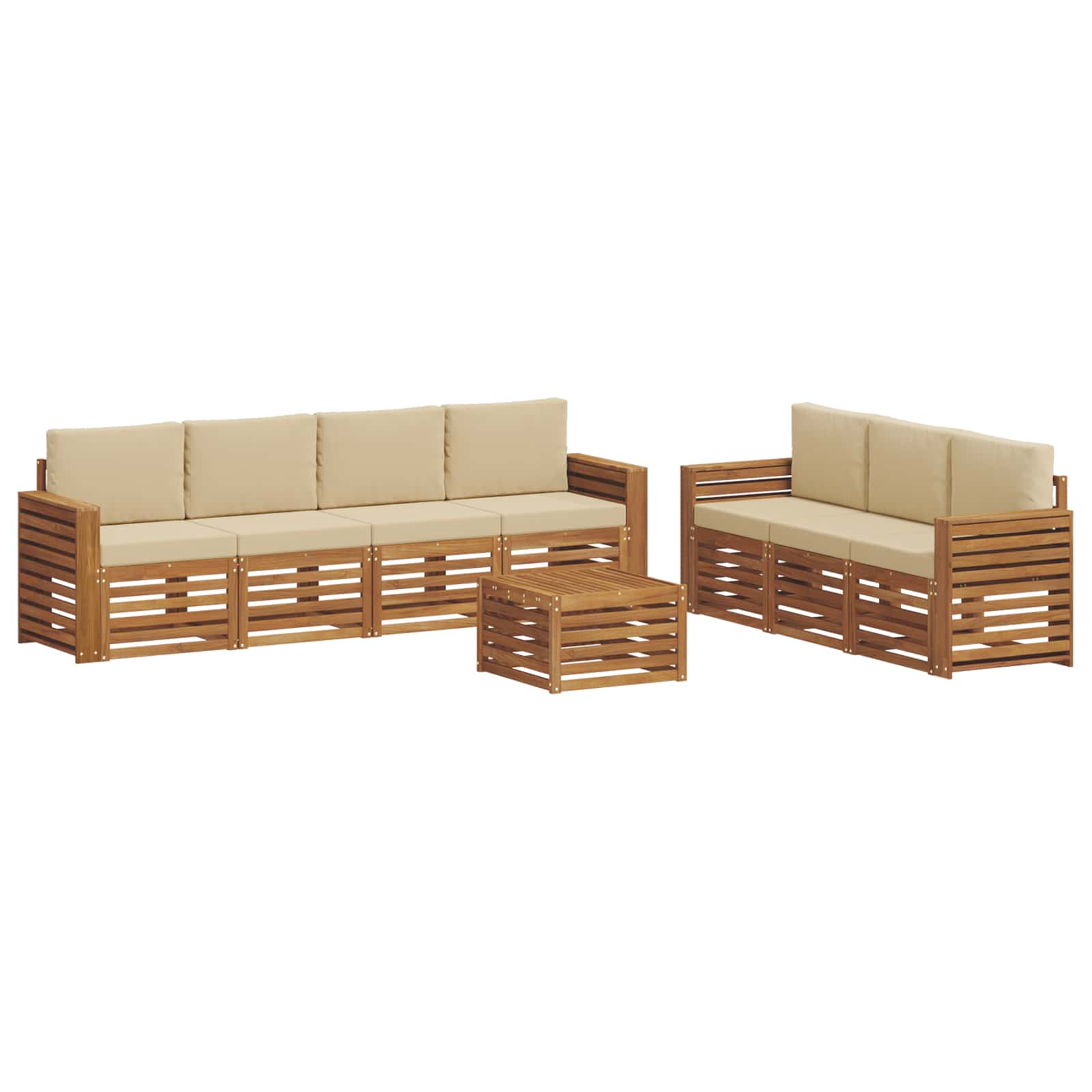 vidaXL Zestawy sof 8 pcs Naturalny i Beżowy Lite Drewno Akacji
