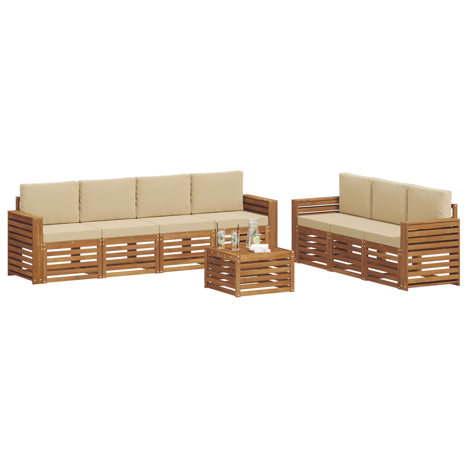 vidaXL Zestawy sof 8 pcs Naturalny i Beżowy Lite Drewno Akacji