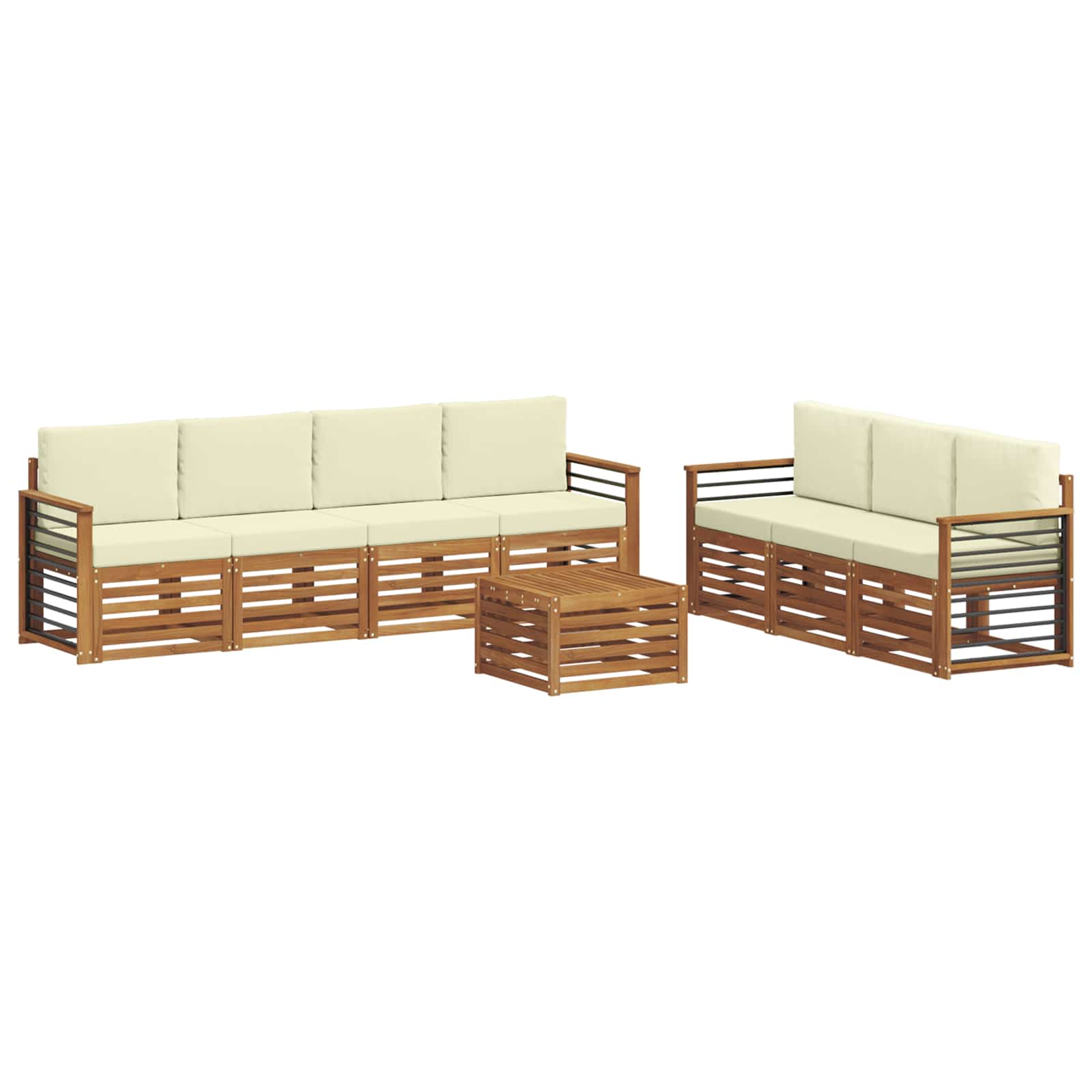 vidaXL Zestawy sof 8 pcs Naturalny i Kremowy Lite Drewno Akacji