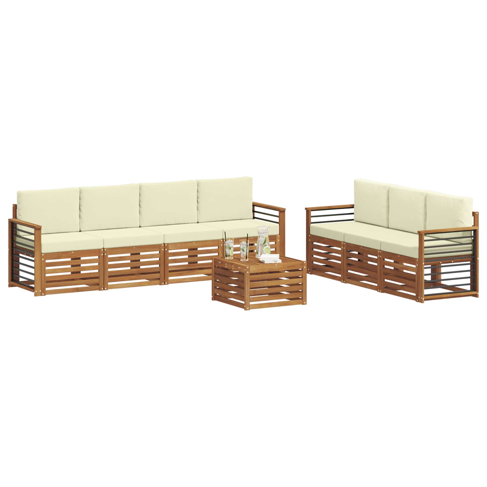 vidaXL Zestawy sof 8 pcs Naturalny i Kremowy Lite Drewno Akacji