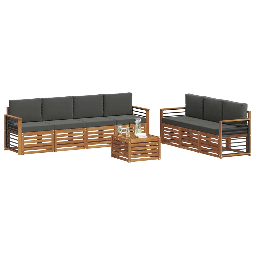 vidaXL Zestawy sof 8 pcs Naturalny i Antracytowy Lite Drewno Akacji