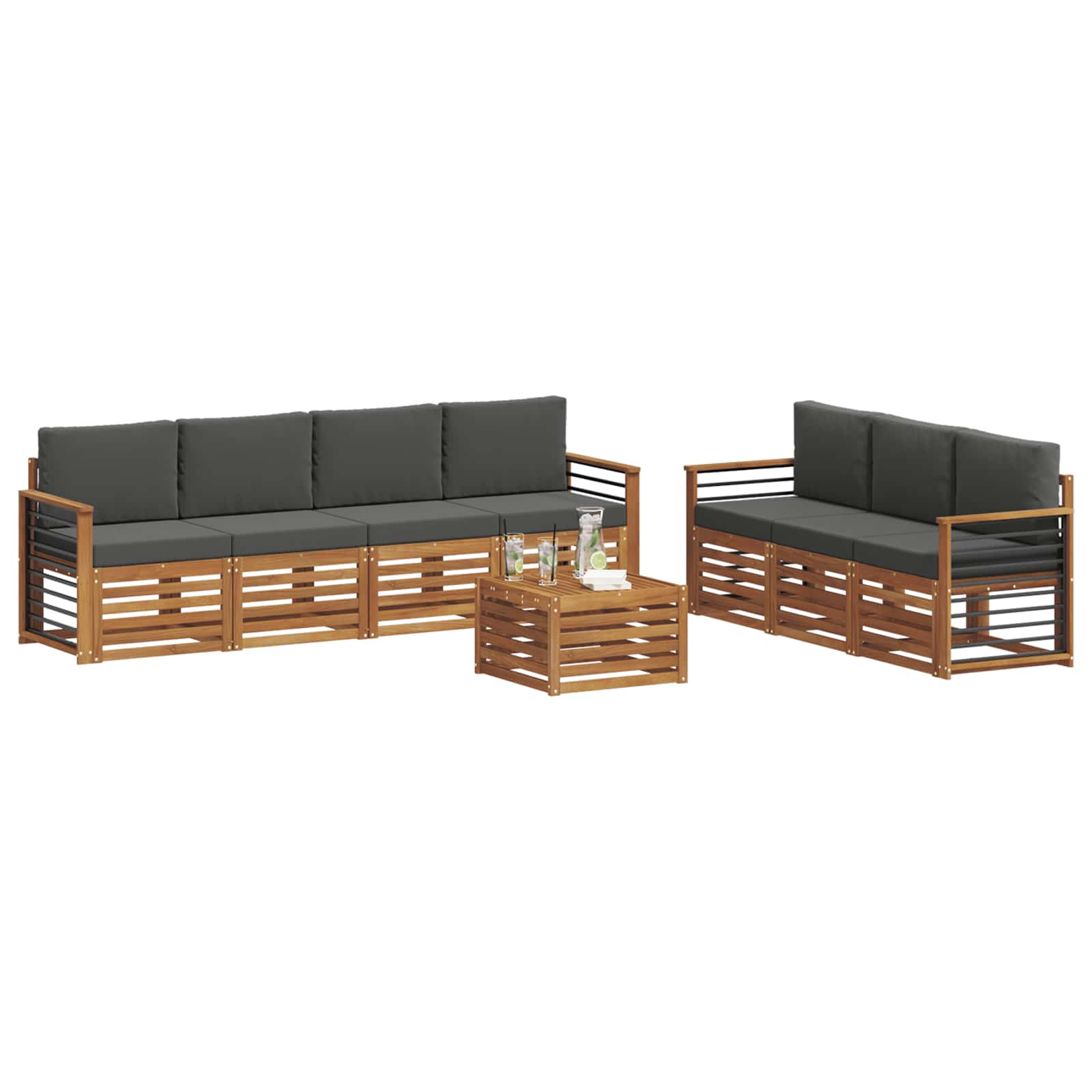 vidaXL Zestawy sof 8 pcs Naturalny i Antracytowy Lite Drewno Akacji