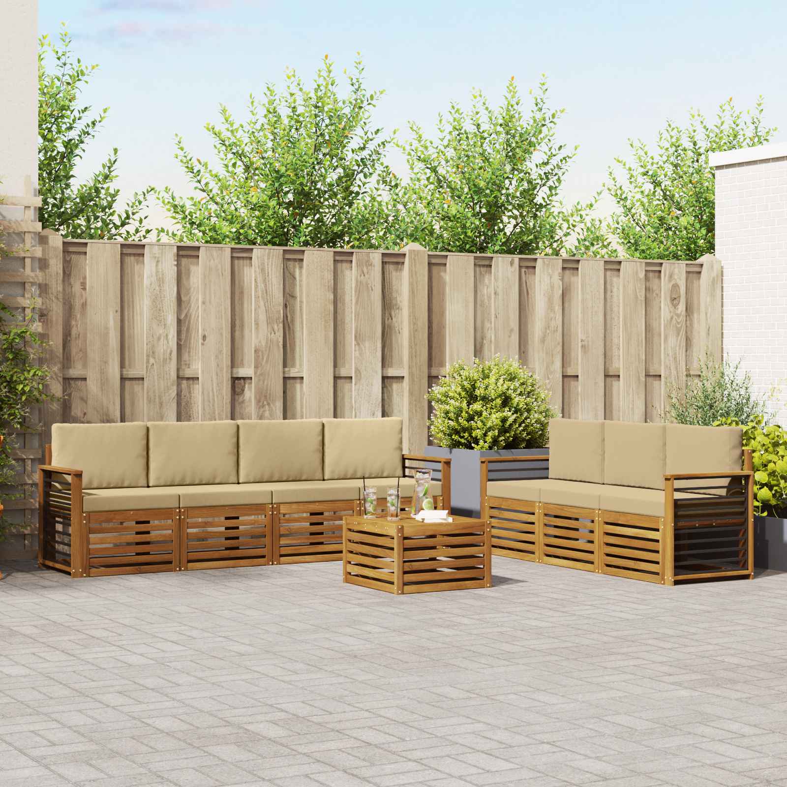 vidaXL Zestawy sof 8 pcs Naturalny i Beżowy Lite Drewno Akacji